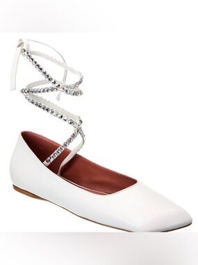 Ane Embellished Leather Ankle-Wrap Ballerina Flats